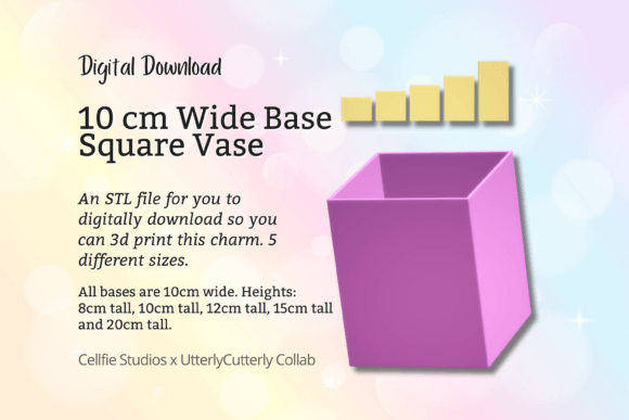 10cm Wide Base, Square Vase STL File - D