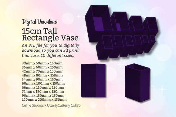 15cm Tall Rectangle Vase STL File - Digi