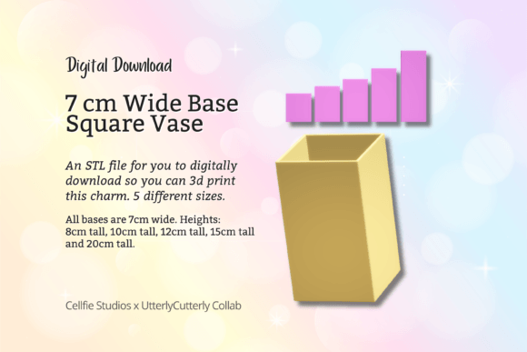 7cm Wide Base, Square Vase STL File - Di