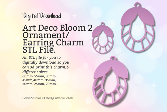 Art Deco Bloom 2 Earring Charm STL File