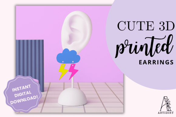 Cloud Lightning Earring STL Files