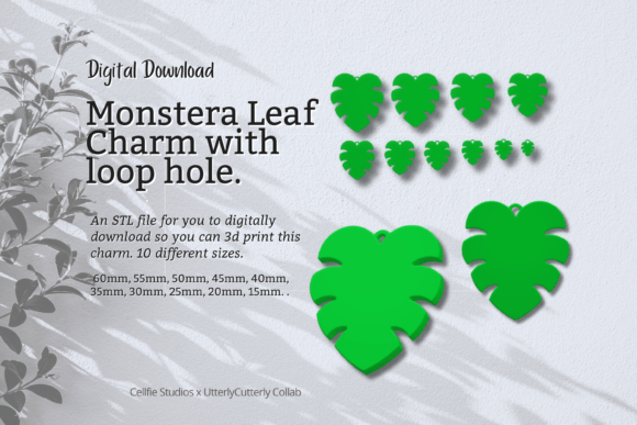 Monstera Leaf Charm STL File with Loop H: A Versatile Digital Asset for 3D Printing