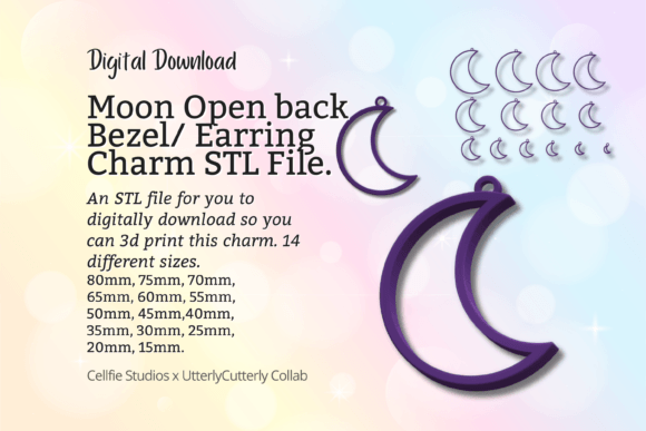 Moon Earring Charm STL File - Digital Do