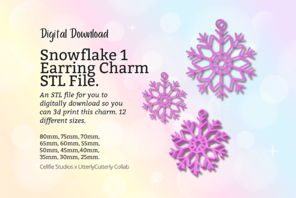 Snowflake 1 Earring Charm STL File - Dig