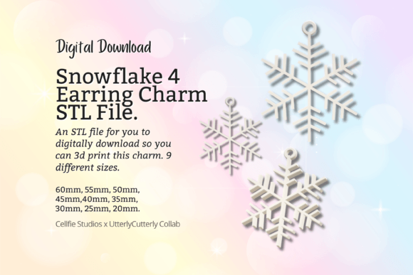 Snowflake 4 Earring Charm STL File - Dig