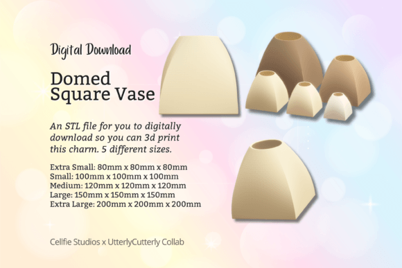 Square Domed Vase Pot STL File - Digital